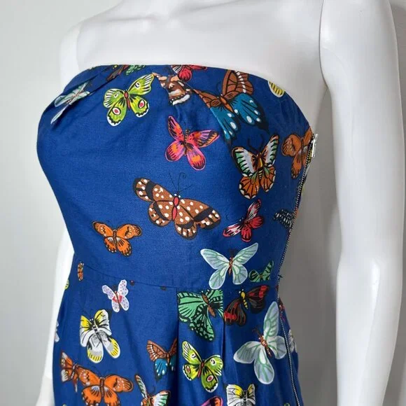 Anthropologie Nathalie Lete Paris Strapless Butterfly A-Line Mini Dress Size 0 - Picture 5 of 15